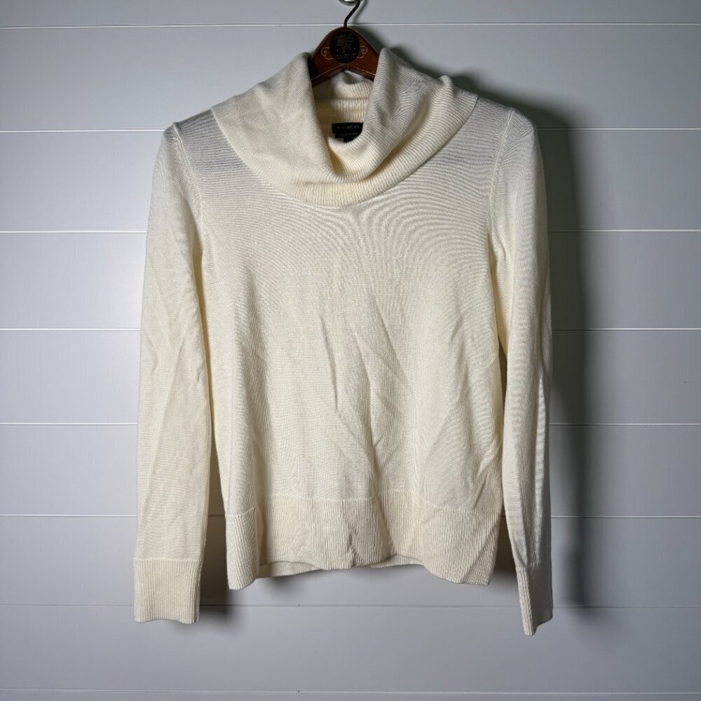 Talbots Pure Merino Wool Turtleneck with Buttons on Sleeves Sz Small, Ivory